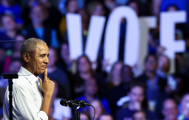 Barack Obama speaks during a campaign rally for Kamala Harris in Philadelphia, Pennsylvania on October 29, 2024. (Photo by Eloisa Lopez/Reuters)