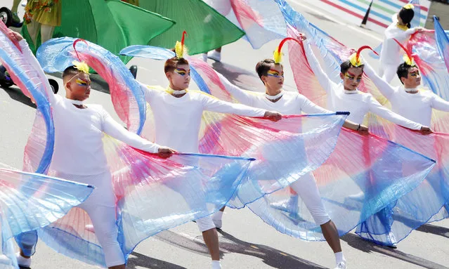 Dancers perform during the National Day celebrations in Taipei, Taiwan, Tuesday, October 10, 2017. Taiwan's independence-leaning government will defend the self-governing island's freedoms and democratic system amid heightened tensions with rival China, President Tsai Ing-wen said Tuesday. (Photo by Chiang Ying-ying/AP Photo)