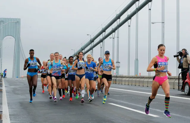 The elite women runners make their way across the Verrazano-Narrows Bridge during the start of the New York City Marathon in New York, U.S. on November 5, 2017. (Photo by Lucas Jackson/Reuters)