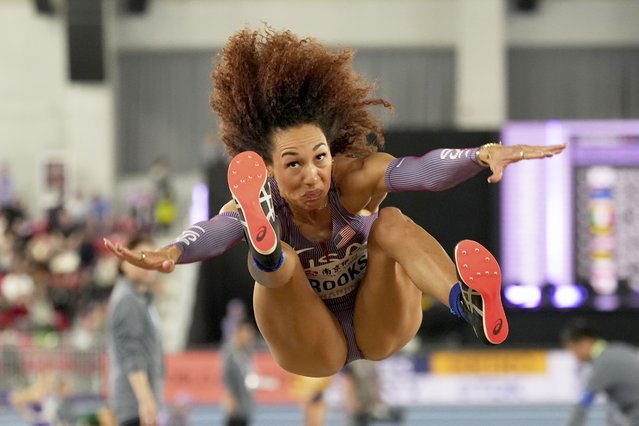 Taliyah Brooks, of the United States, competes in the pentathlon long jump at the World Athletics Indoor Championships in Nanjing, China, Friday, March 21, 2025. (Photo by Vincent Thian/AP Photo)