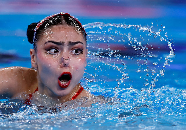Karina Magrupova of Team Kazakhstan competes in the Women's Solo Free Preliminaries on day three of the Doha 2024 World Aquatics Championships at Aspire Dome on February 04, 2024 in Doha, Qatar. (Photo by Clodagh Kilcoyne/Reuters)