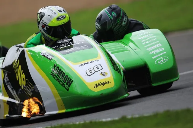 Ben Holland and Tom Christie of Kawasaki Team WPS compete in the Santander Salt International Sidecar Superprix + Molson Group British Sidecars race at Brands Hatch on October 18, 2020 in Longfield, England. (Photo by Ker Robertson/Getty Images)