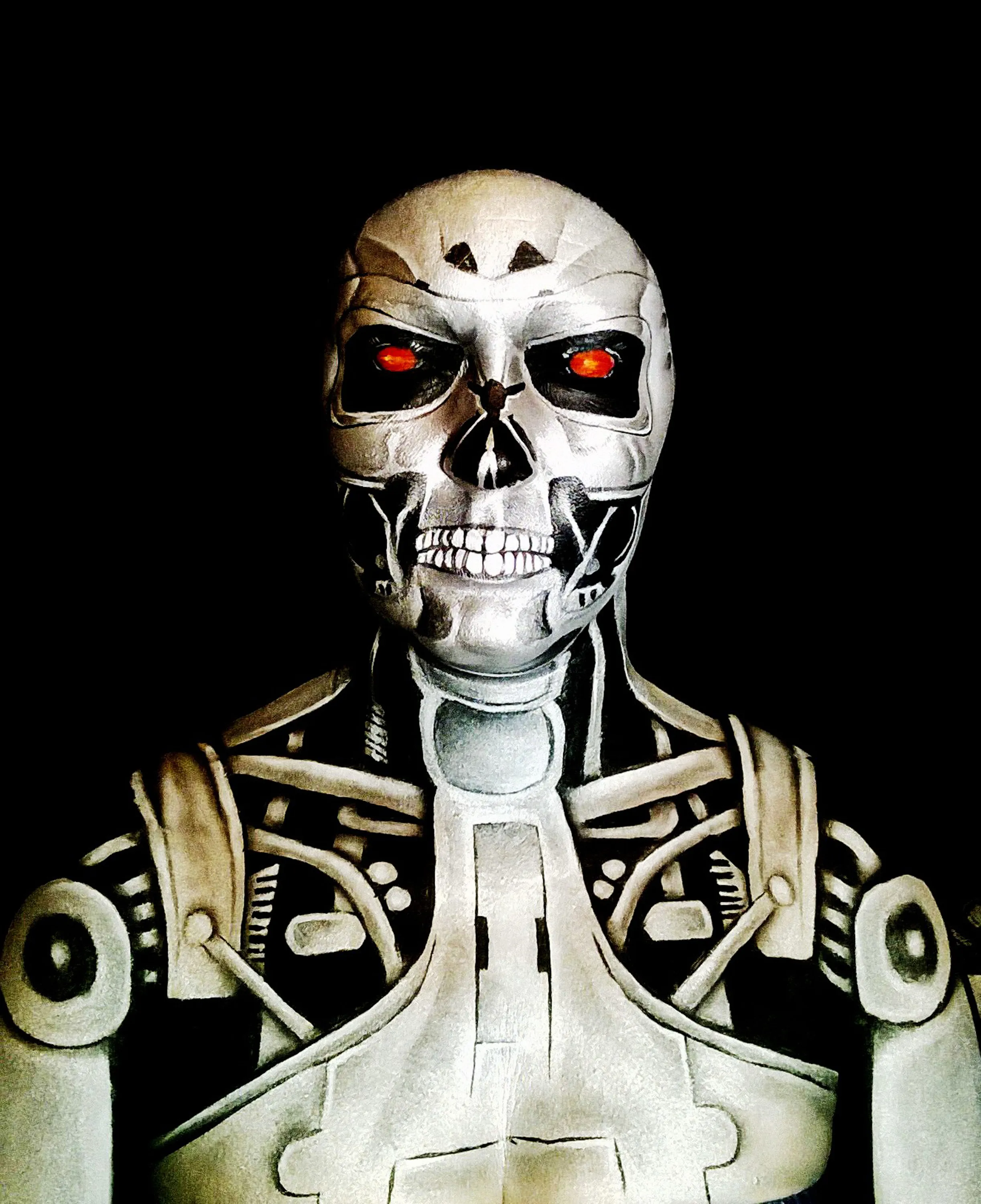 Scary Man Face Painting Terminator Stock Photo 299116799