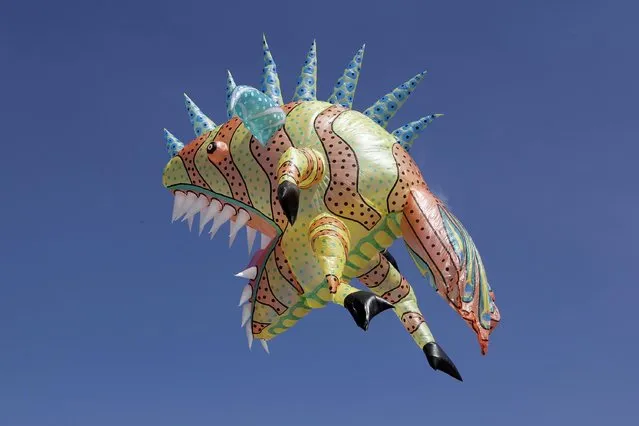 A view of balloon depicting an Alebrije, is seen at the 14th Solar Balloon Festival in Envidago December 31, 2014. (Photo by Fredy Builes/Reuters)