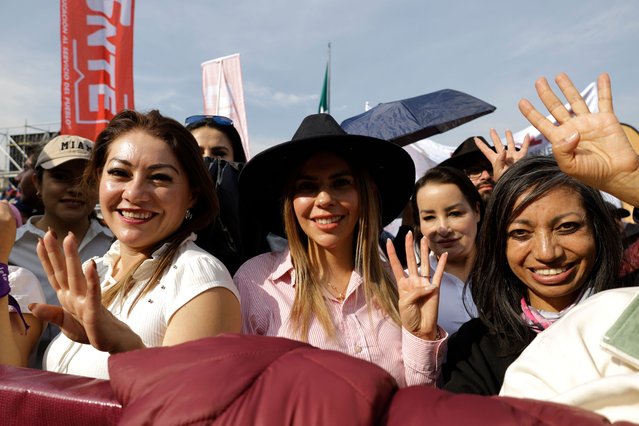 Supporters of President Claudia Sheinbaum during a celebration of the seventh anniversary of the Fourth Transformation, the ideological movement promoted by her predecessor as president, Andrés Manuel López Obrador in Mexico City, Mexico on December 6, 2025. (Photo by Gerardo Vieyra/NurPhoto/Shutterstock)