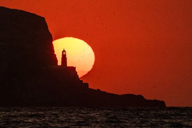 Sunrise behind the Bass Rock in the Firth of Forth near North Berwick, East Lothian, Scotland on Friday, April 21, 2023. (Photo by Jane Barlow/PA Images via Getty Images)