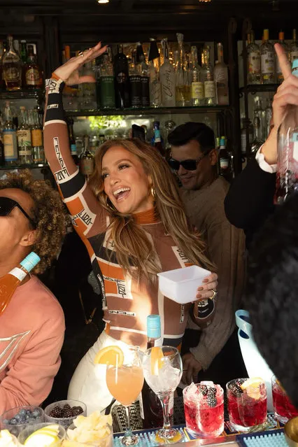 American singer Jennifer Lopez serves a brunch crowd in West Hollywood, Calif. in the second decade of January 2024, her own brand of bottled cocktails. (Photo by jlo/Instagram)