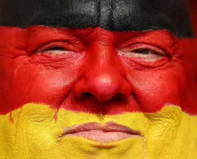 A Germany fan inside the stadium before the match against Spain in the quarter-final of Euro 2024 in Stuttgart, Germany on July 5, 2024. (Photo by Lee Smith/Reuters)