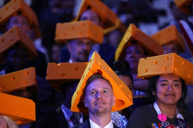 Delegates from Wisconsin attend the second day of the Democratic National Convention (DNC) at the United Center in Chicago, Illinois, on August 20, 2024. Vice President Kamala Harris will formally accept the party’s nomination for president at the DNC which runs from August 19-22 in Chicago. (Photo by Charly Triballeau/AFP Photo)