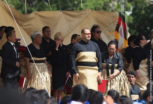 The new King Tupou VI looks on during the State Funeral held for King George Tupou V at Mala'ekula