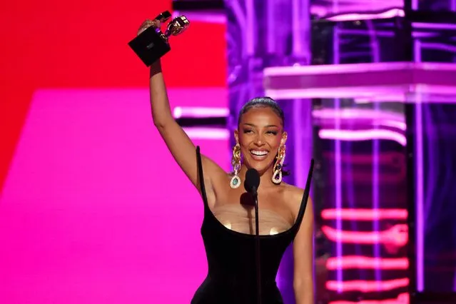 American rapper Doja Cat reacts after winning the Top R&B Album award during the 2022 Billboard Music Awards at MGM Grand Garden Arena in Las Vegas, Nevada, U.S. May 15, 2022. (Photo by Mario Anzuoni/Reuters)