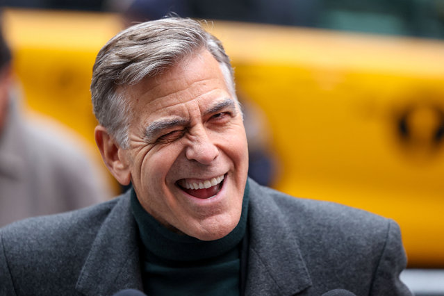 George Clooney winks during a press conference about his upcoming Broadway debut in “Goodnight and Goodluck” outside the Winter Garden Theater, in New York City, U.S., February 6, 2025. (Photo by Caitlin Ochs/Reuters)