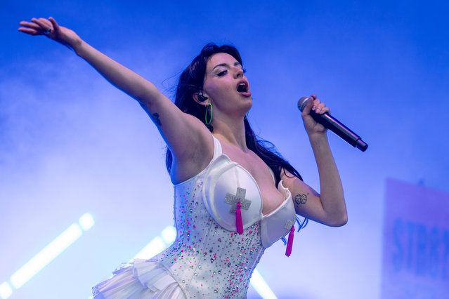American singer-songwriter and YouTuber Rebecca Black channels Madonna’s tassels while performing at Lollapalooza Music Festival in Chicago, Illinois on August 3, 2025. (Photo by Daniel DeSlover/ZUMA Press Wire)
