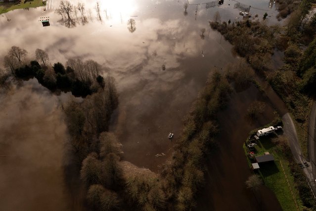 An area flooded by the Snoqualmie River in Fall City, Washington, on December 9, 2025. (Photo by David Ryder/Reuters)