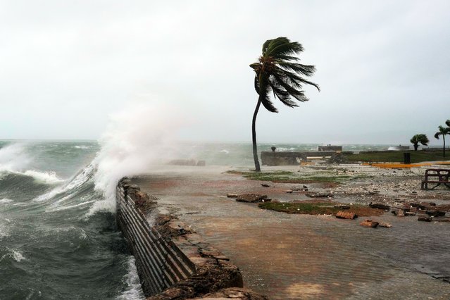 Waves splash in Kingston, Jamaica, as Hurricane Melissa approaches, Tuesday, October 28, 2025. (Photo by Matias Delacroix/AP Photo)