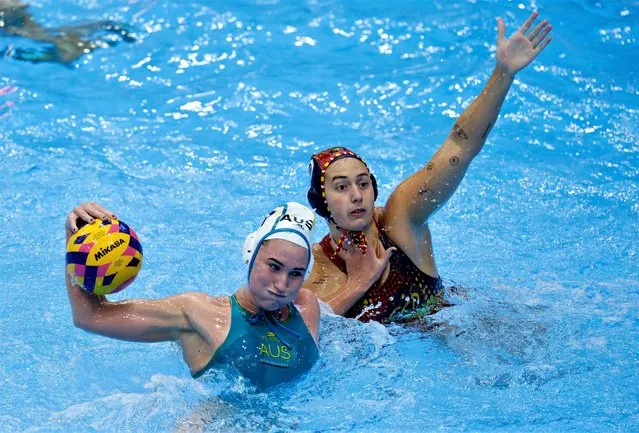 Australia’s Tilly Kearns in action against Spain during the women’s water polo semi-final at the 2023 World Aquatics Championships in Fukuoka, Japan on July 26, 2023. (Photo by Stefan Wermuth/Reuters)