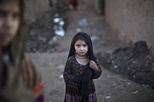 An Afghan refugee child stands in an alley of a slum on the outskirts of Islamabad, Pakistan, Friday, January 16, 2015. (Photo by Muhammed Muheisen/AP Photo)