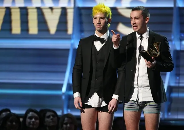 Twenty One Pilots accept the Grammy for Record of the year for “Stressed Out” at the 59th Annual Grammy Awards in Los Angeles, California, U.S. , February 12, 2017. (Photo by Lucy Nicholson/Reuters)
