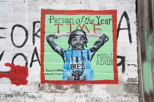 A general view of a painted mural celebrating journalists in Gaza, on a wall in Bo-Kaap, Cape Town, on February 15, 2024. (Photo by Rodger Bosch/AFP Photo)