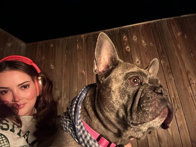 American actress Keleigh Teller snaps a selfie with her dog in the last decade of April 2024. (Photo by keleighteller/Instagram)