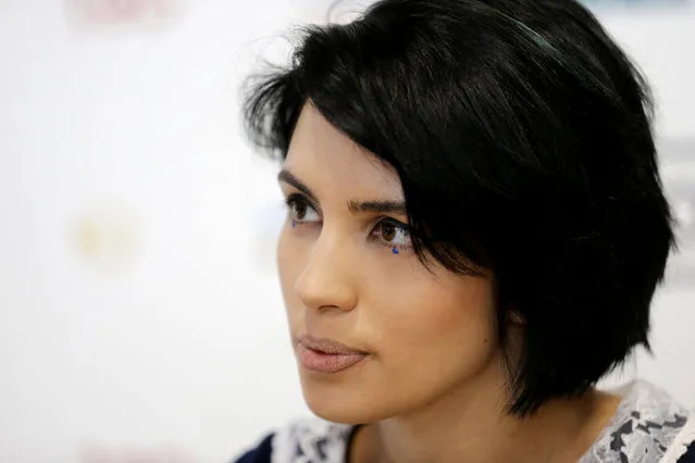 p*ssy Riot performer Nadya Tolokonnikova speaks to media during the Login conference in Vilnius, Lithuania, May 5, 2016. (Photo by Ints Kalnins/Reuters)