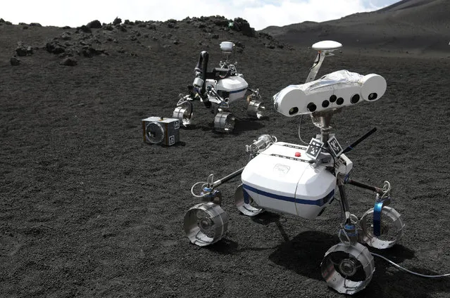 Robots are seen on Mount Etna, Italy on July 4, 2017. (Photo by Antonio Parrinello/Reuters)