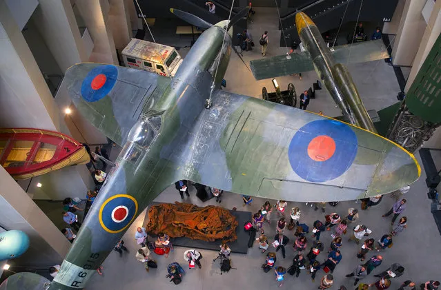 A general view of the main atrium at the Imperial War Museum on July 16, 2014 in London, England. The new World War One galleries at the Imperial War Museum are due to open on July 16, 2014 after a 40 million GBP refurbishment. The galleries will tell the story of the First World War, how it started, why it continued and its global impact. The exhibition features iconic objects including a Harrier jet, a Spitfire and a V2 rocket. (Photo by Oli Scarff/Getty Images)