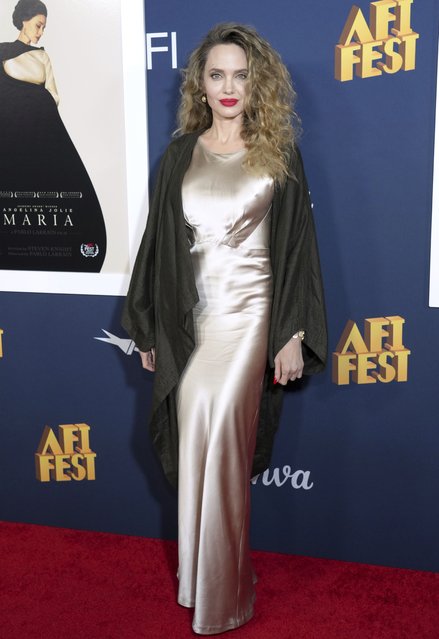 American actress Angelina Jolie arrives at the AFI Fest premiere of “Maria” on Saturday, October 26, 2024, at TCL Chinese Theatre in Los Angeles. (Photo by Jordan Strauss/Invision/AP Photo)