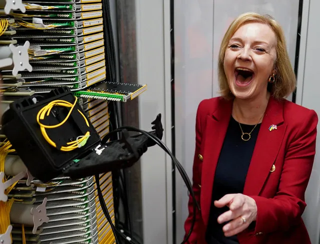 British Foreign Secretary Liz Truss makes a campaign visit to a broadband interchange company on July 28, 2022 in Leeds, England. (Photo by Ian Forsyth/Getty Images)