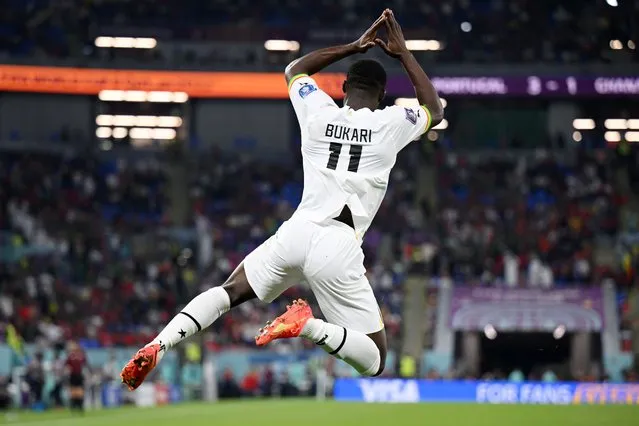 Osman Bukari of Ghana celebrates after scoring their team's second goal during the FIFA World Cup Qatar 2022 Group H match between Portugal and Ghana at Stadium 974 on November 24, 2022 in Doha, Qatar. (Photo by Matthias Hangst/Getty Images)