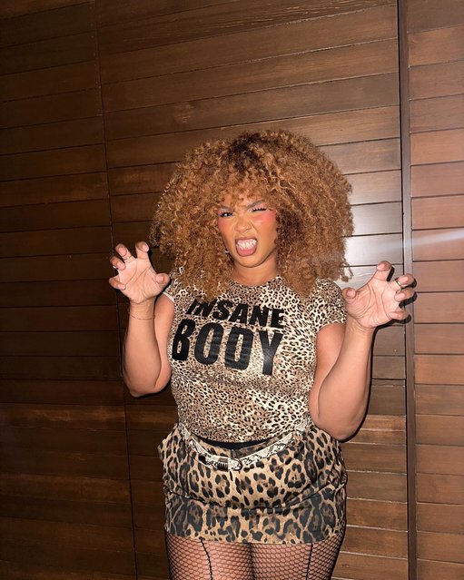 American rapper Lizzo gets in touch with her animal side with a leopard skirt in the first decade of April 2025. (Photo by lizzobeeating/Instagram)