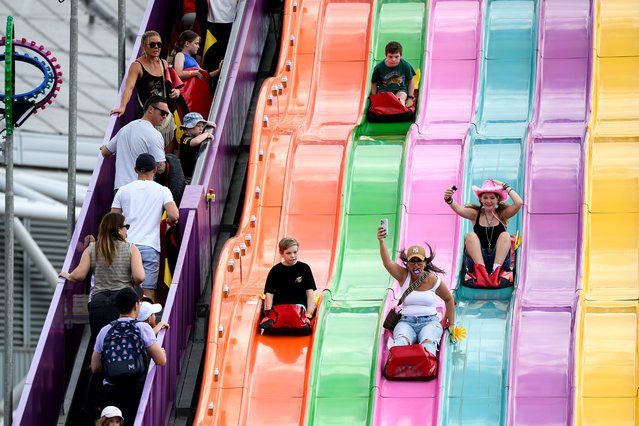 Patrons enjoy the carnival rides during the Sydney Royal Easter Show at the Sydney Showground in Sydney, on Monday, April 21, 2025. (Photo by Bianca De Marchi/AAP Image)