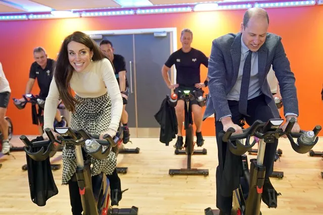 Catherine, Princess of Wales takes part in a spin class during a visit to Aberavon Leisure and Fitness Centre in Port Talbot, to meet local communities and hear about how sport and exercise can support mental health and wellbeing on February 28, 2023 in Port Talbot, United Kingdom. The Prince and Princess of Wales are visiting communities and mental health initiatives in South Wales ahead of St David's Day, which takes place on March 1. (Photo by Jacob King – WPA Pool/Getty Images)