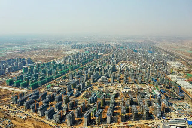 Aerial photo taken on April 8, 2021 shows a construction site of relocation residential project in Rongdong area of Xiongan New Area, north China's Hebei Province. (Photo by Chine Nouvelle/SIPA Press/Rex Features/Shutterstock)