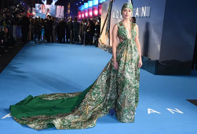 Amber Heard attends the World Premiere of “Aquaman” at Cineworld Leicester Square on November 26, 2018 in London, England. (Photo by David M. Benett/Dave Benett/Getty Images)