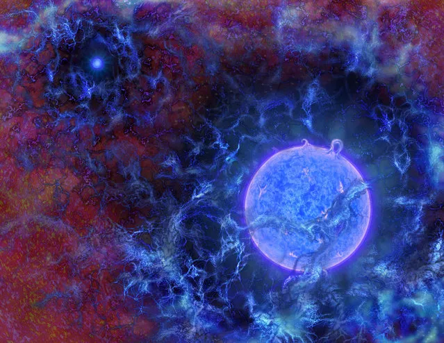 An artist's rendering of how the first stars in the universe may have looked, in this undated handout image obtained by Reuters February 27, 2018. (Photo by N.R. Fuller, National Science Foundation/Handout via Reuters)