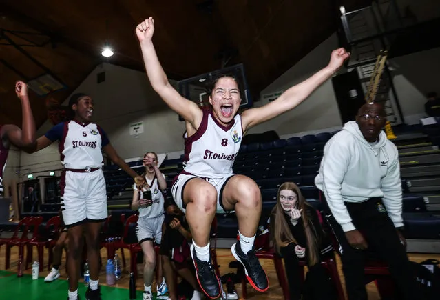 Gabrielle Martins of St Oliver’s community college, Drogheda, celebrates her team winning the Basketball Ireland under-16C girls schools’ league final in Dublin, Ireland on February 19, 2024. (Photo by Tom Maher/Inpho/Rex Features/Shutterstock)