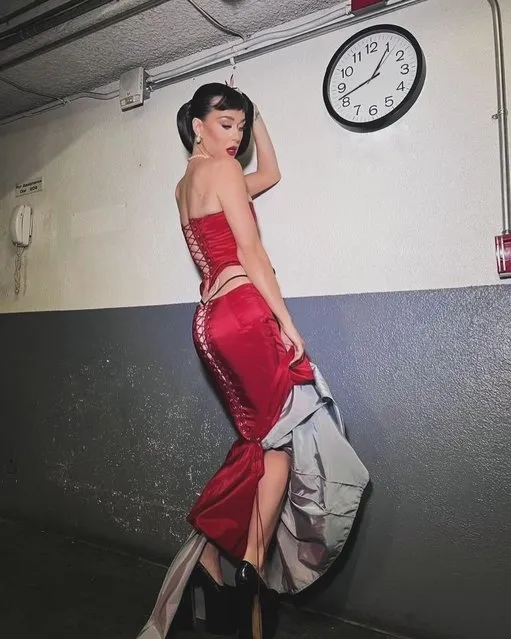 Katy Perry shows off her red hot outfit  at Billboard Women In Music 2024 held at YouTube Theater on March 6, 2024 in Inglewood, California. (Photo by katyperry/Instagram)