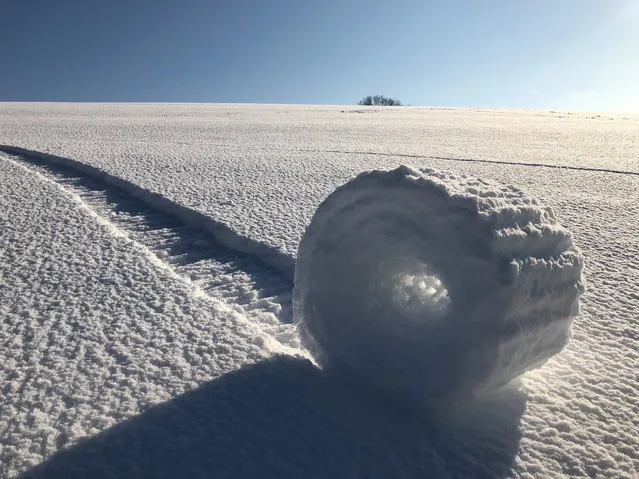“Snow Rollers in Wiltshire”. Brian Bayliss photographed this natural phenomenon near Marlborough. The image was second runner-up. (Photo by Brian Bayliss/2019 Weather Photographer of the Year/RMetS)