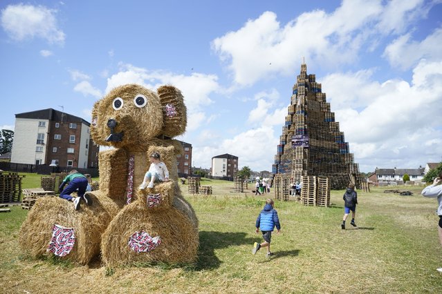 The loyalist Corcrain bonfire in Portadown on Sunday, July 9, 2023, which will be lit on Monday evening as part of the Twelfth commemorations marking the anniversary of the Protestant King William's victory over the Catholic King James at the Battle of the Boyne in 1690. (Photo by Niall Carson/PA Images via Getty Images)