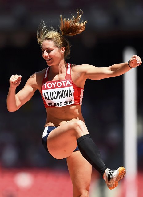 Eliska Klucinova of Czech Republic reacts as she competes in the high jump event of the women's heptathlon during the 15th IAAF World Championships at the National Stadium in Beijing, China, August 22, 2015. (Photo by Dylan Martinez/Reuters)