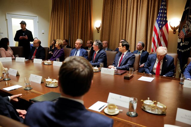 Elon Musk speaks as U.S. President Donald Trump hosts his first cabinet meeting, Washington, D.C.,  U.S., February 26, 2025. (Photo by Brian Snyder/Reuters)