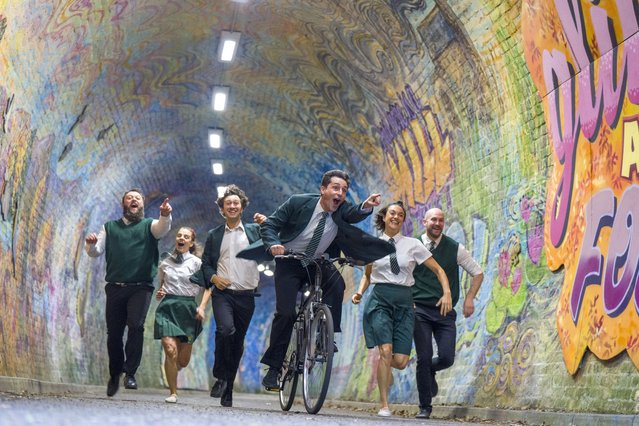 Members of the Theatre Re ensemble cycling and running through the Colinton Tunnel in Edinburgh, during a photocall for their show The Nature of Forgetting at the Edinburgh Fringe Festival on Monday, August 11, 2025. (Photo by Jane Barlow/PA Images via Getty Images)