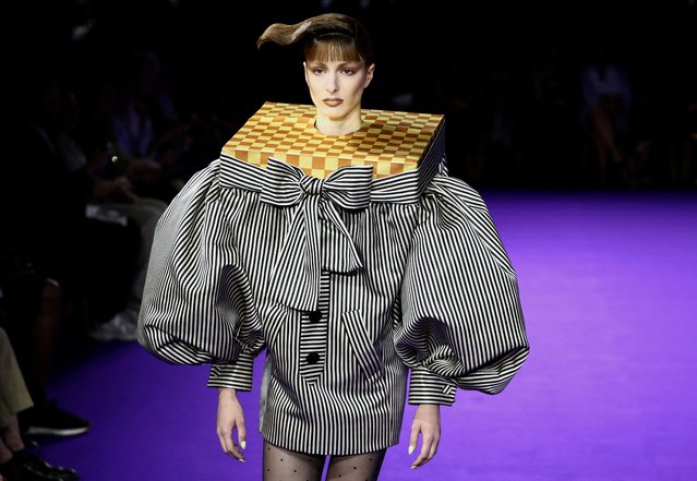A model presents a creation by designers Viktor Horsting and Rolf Snoeren as part of their Haute Couture Fall/Winter 2024-2025 collection show for fashion house Viktor & Rolf in Paris, France, on June 26, 2024. (Photo by Stephanie Lecocq/Reuters)