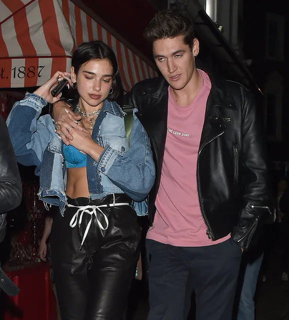 Dua Lipa is seen back together with her ex boyfriend Isaac Carew in London, UK on May 31, 2018. The pair looked very much in love, as they walked through Soho with friends, following a night out at trendy Soho House. Issac had his arm wrapped around the “One KIss” singers neck. Dua had a denim jacket on, and just a blue bra underneath. (Photo by INSTARimages.com)