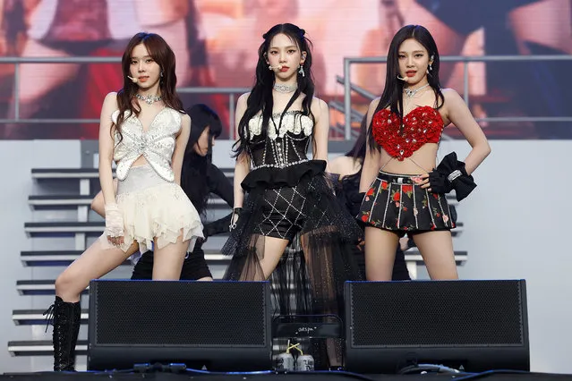 Winter, Karina, and Ningning of South Korean girl group Aespa perform during the 2023 Governors Ball Music Festival at Flushing Meadows Corona Park on June 11, 2023 in New York City. (Photo by Taylor Hill/WireImage)