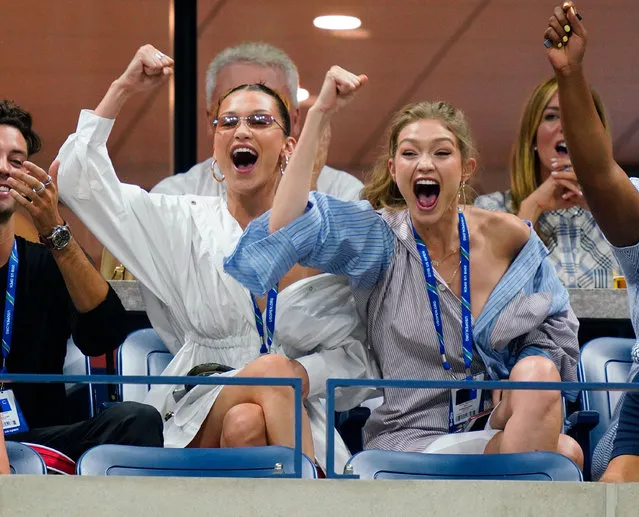 Bella Hadid and Gigi Hadid at 2018 US Open on September 4, 2018 in New York City. (Photo by Gotham/GC Images)