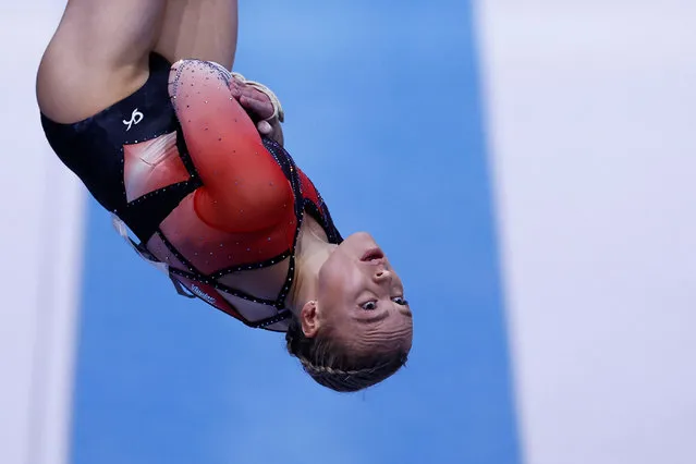 Canada's Elsabeth Black competes on the Vault in the Women's Individual All-Around Final during the 52nd FIG Artistic Gymnastics World Championships, in Antwerp, northern Belgium, on October 6, 2023. (Photo by Kenzo Tribouillard/AFP Photo)