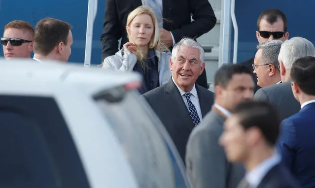 U.S. Secretary of State Rex Tillerson attends a welcoming ceremony upon his arrival at Vnukovo International Airport in Moscow, Russia April 11, 2017. (Photo by Maxim Shemetov/Reuters)