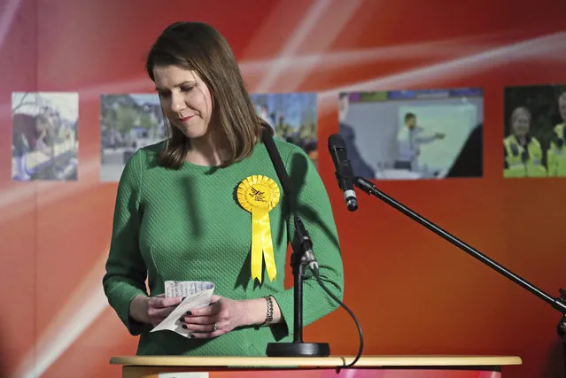 Lib Dem leader Jo Swinson, second right, reacts as she loses her East Dumbartonshire constituency, during the count at the Leisuredome, Bishopbriggs, Scotland, Friday December 13, 2019. (Photo by Jane Barlow/PA Wire via AP Photo)